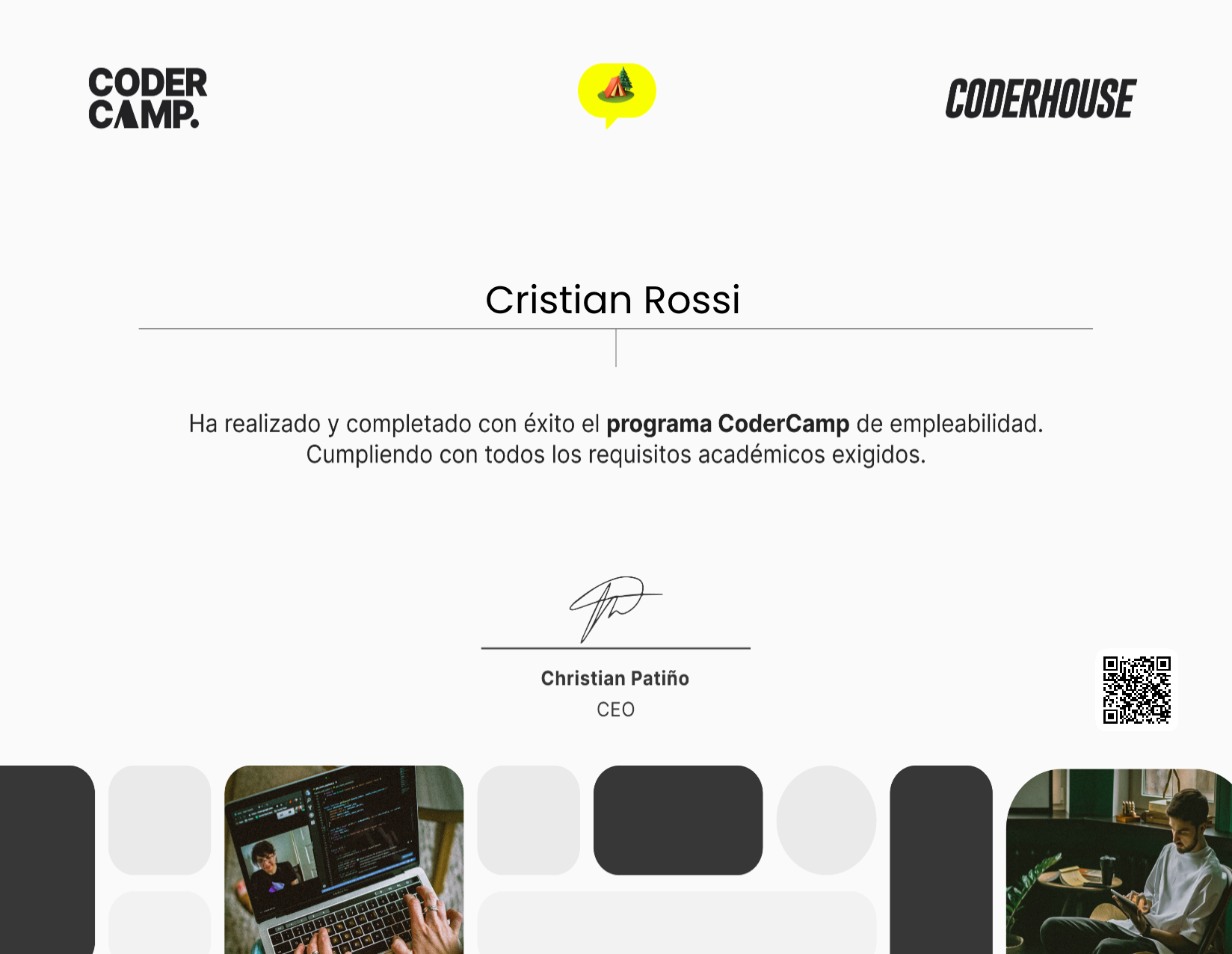 Certificado del programa CoderCamp de empleabilidad de CoderHouse