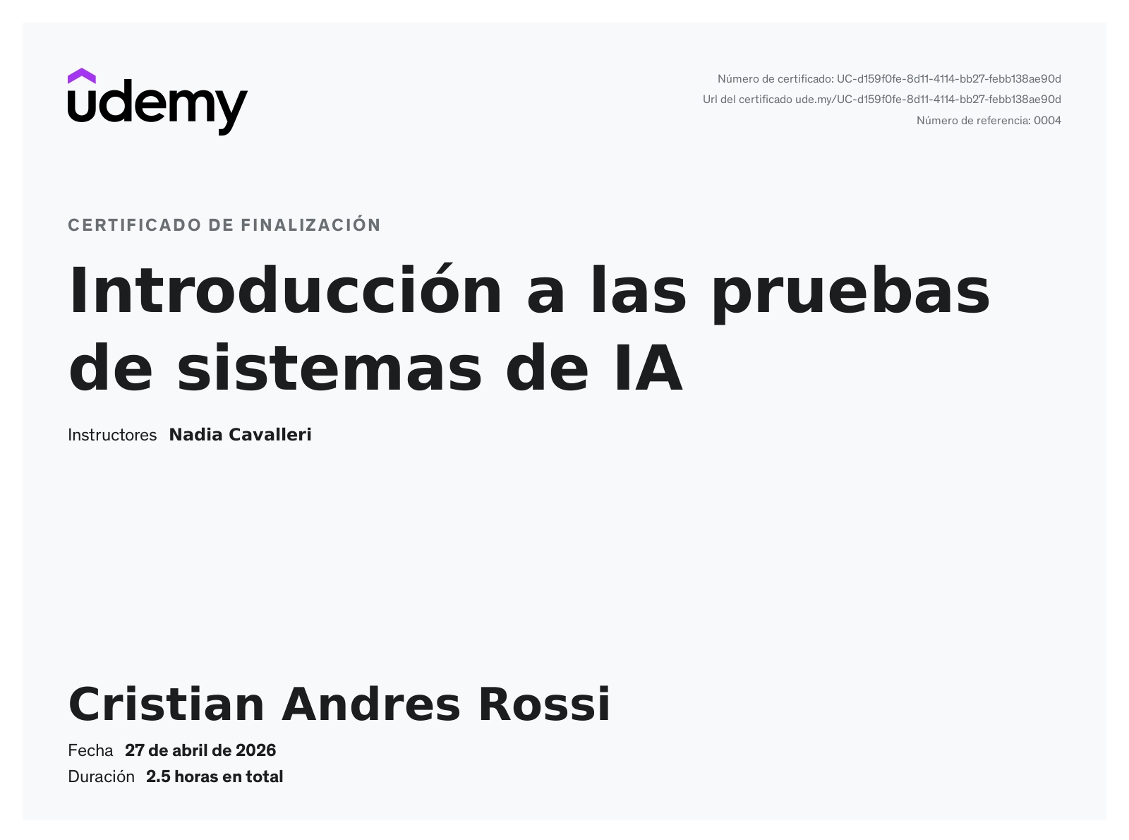 Certificado de Introducción a las pruebas de sistemas de IA