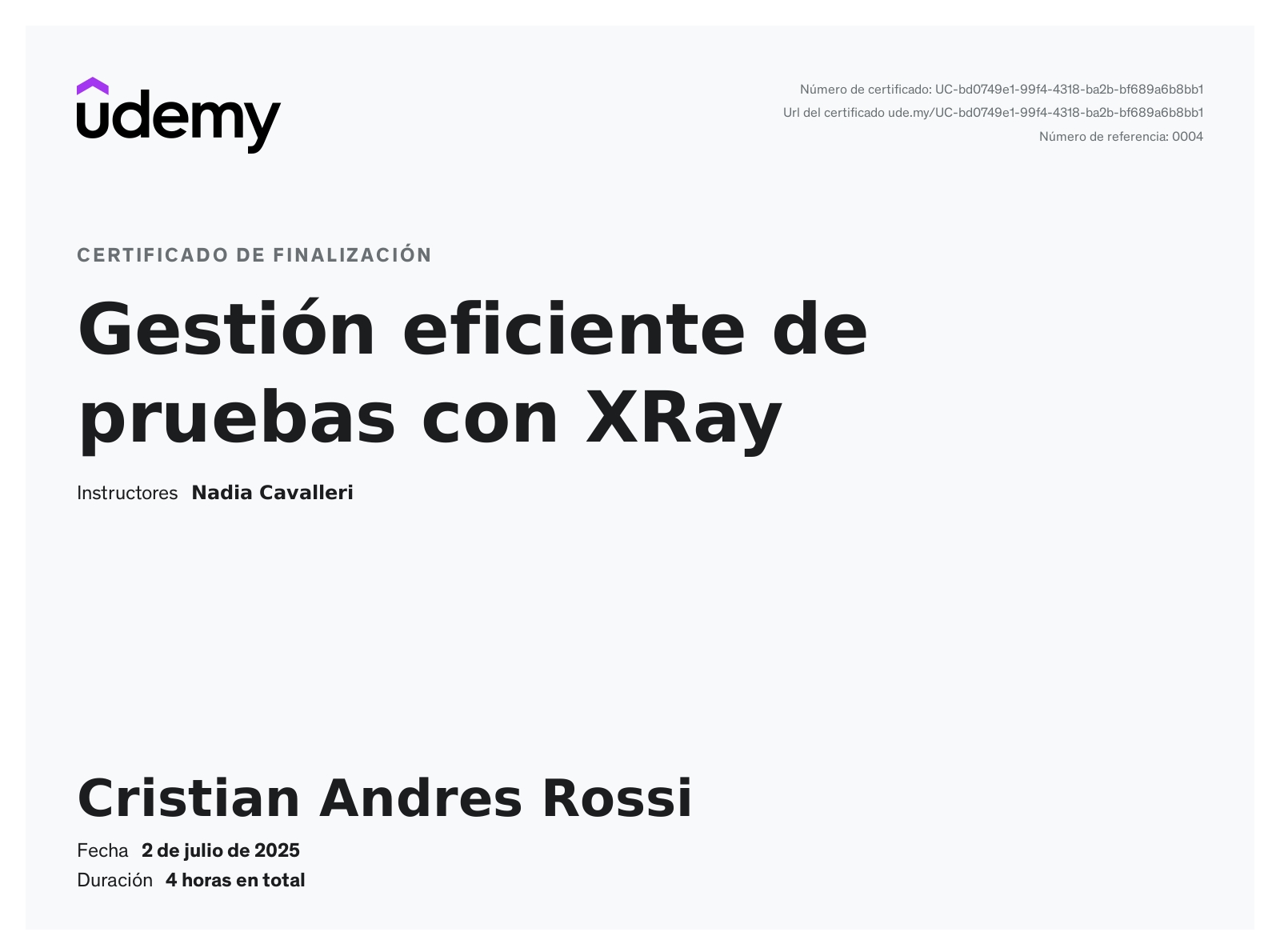 Certificado de Gestión eficiente de pruebas con XRay
